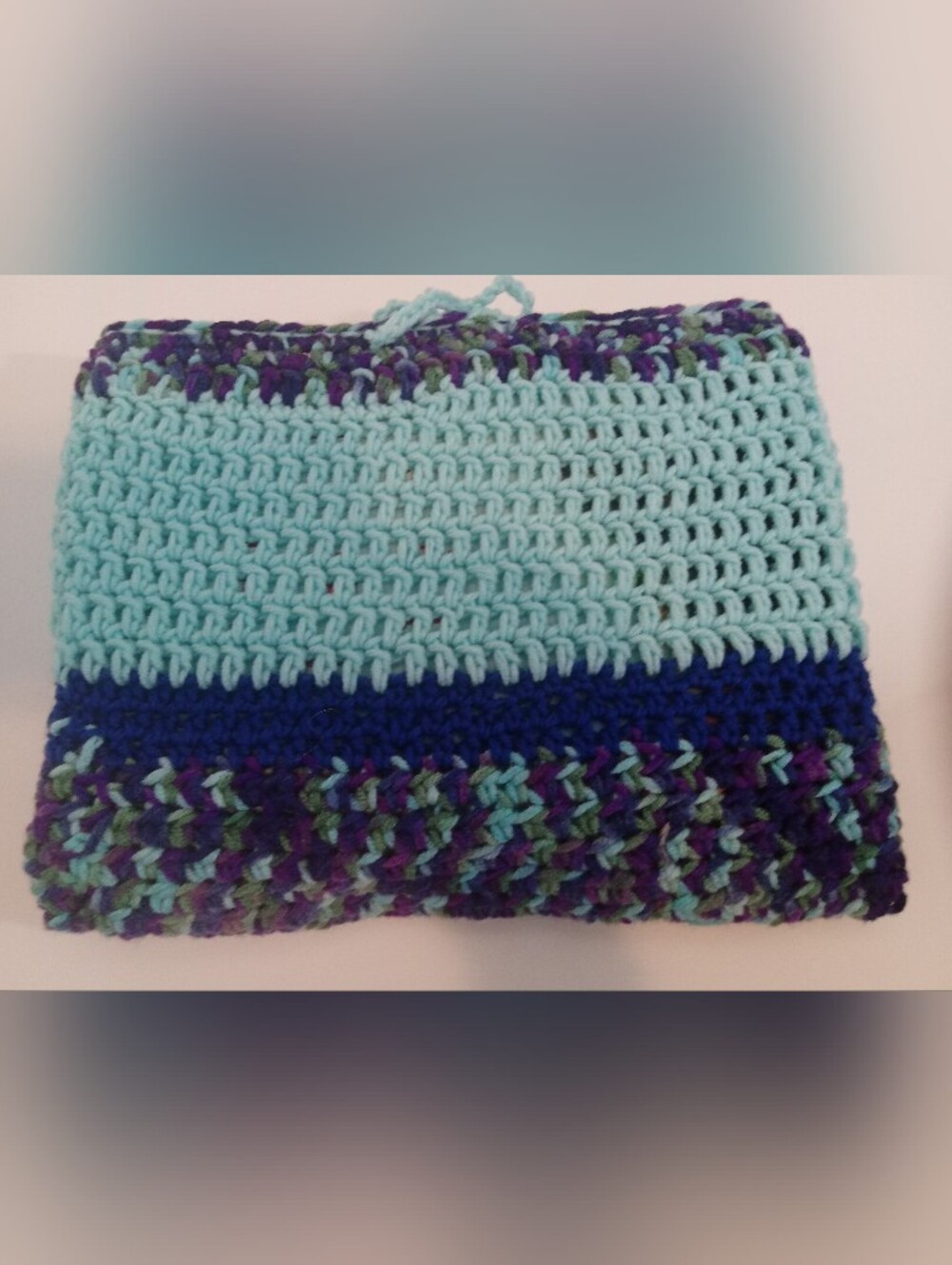 Handmade Crochet Blue & Teal Cover For Books, Tablets, E-readers, Or Cell Phones